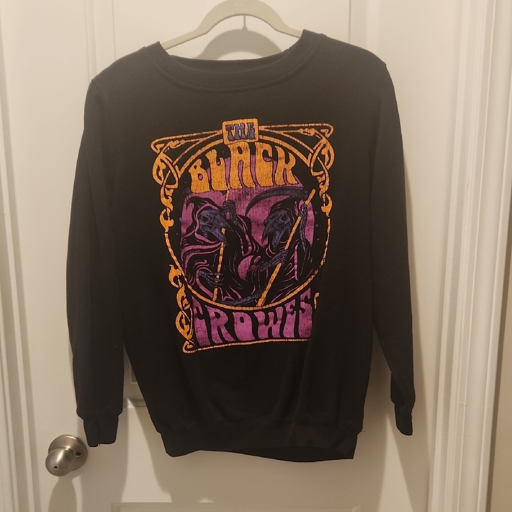 Black Graphic Sweatshirt with Purple and Orange Design